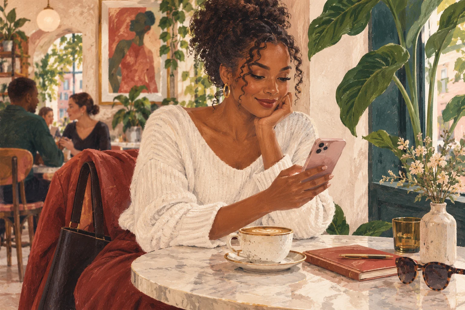 Editorial illustration of people connecting through online dating