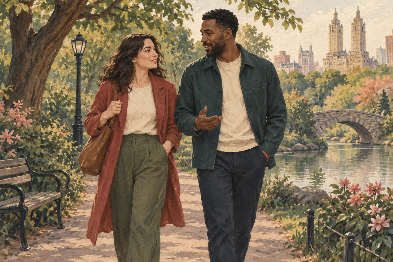 Original illustration of a couple spending time together
